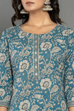 Teal Blue Floral Cotton Suit Set