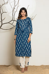 Indigo Blue Block Cotton Suit Set