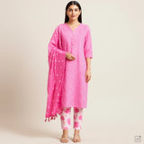 Baby Pink Leheriya Cotton Unstitched Suit Set
