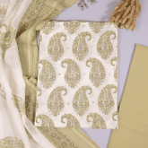 Mughal Butta Pea Green Cotton Unstitched Suit Set