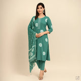 Eucalypts Green Shibori Cotton Unstitched Suit Set
