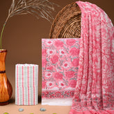 Pink Pure Chiffon Dupatta Unstitched Suit Set