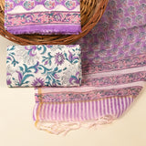 Purple Pure Kota Doria Dupatta Unstitched Suit Set