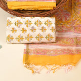 Mango Yellow Pure Kota Doria Dupatta Unstitched Suit Set