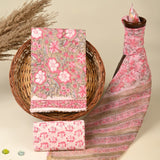 Mud Pink Pure Kota Doria Dupatta Unstitched Suit Set