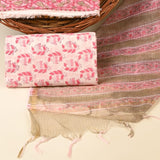 Mud Pink Pure Kota Doria Dupatta Unstitched Suit Set