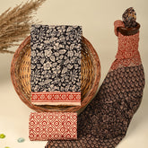 Black Pure Kota Doria Dupatta Unstitched Suit Set