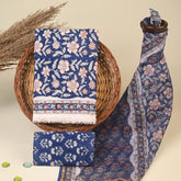 Indidigo Blue Pure Kota Doria Dupatta Unstitched Suit Set
