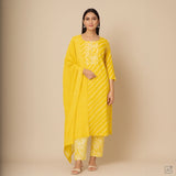 Crayola Yellow Leheriya Cotton Unstitched Suit Set