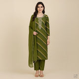 Hariyali Teej Leheriya Cotton Unstitched Suit Set
