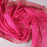 Dazzling Pink Muslin Leheriya Unstitched Suit Set