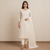Cotton White Kota Doriya Unstitched Suit Set