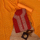 Aesthetich Red Bhandej Cotton Unstitched Salwar Suit