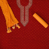 Aesthetich Red Bhandej Cotton Unstitched Salwar Suit