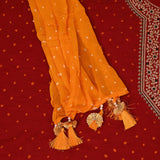 Aesthetich Red Bhandej Cotton Unstitched Salwar Suit