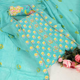 Arctic Blue Bagru Cotton Unstitched Suit Set