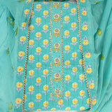 Arctic Blue Bagru Cotton Unstitched Suit Set