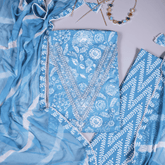 Misty Blue Floral Cotton Unstitched Suit Set