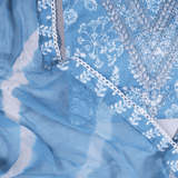 Misty Blue Floral Cotton Unstitched Suit Set
