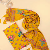 Ochre Mutard Butti Cotton Unstitched Suit Set