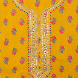 Ochre Mutard Butti Cotton Unstitched Suit Set