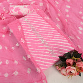 Baby Pink Leheriya Cotton Unstitched Suit Set