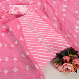 Baby Pink Leheriya Cotton Unstitched Suit Set