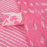 Baby Pink Leheriya Cotton Unstitched Suit Set
