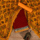 Barn Red Bandhani Phulkari Dupatta Unstitched Salwar Suit