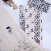 Beautiful Blue Cotton Unstitched Suit Set