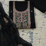 Black Embroidered Cotton Unstitched Suit Set