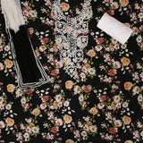 Black Floral Cotton Unstitched Suit Set