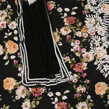 Black Floral Cotton Unstitched Suit Set