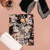 Black Floral Cotton Unstitched Suit Set
