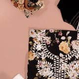 Black Floral Cotton Unstitched Suit Set