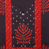 Black Red Cotton Unstitched Suit Set