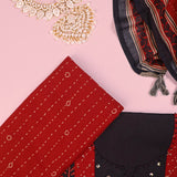 Black Red Cotton Unstitched Suit Set