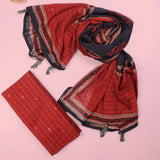 Black Red Cotton Unstitched Suit Set