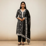 Black Chiffon Embroidery Unstitched Suit Set