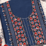 Blue Ajrakh Cotton Unstitched Suit Set