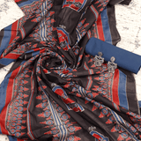 Blue Ajrakh Cotton Unstitched Suit Set