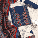 Blue Ajrakh Cotton Unstitched Suit Set