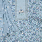 Bluish Grey Cotton Unstitched Suit Set