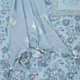 Bluish Grey Cotton Unstitched Suit Set