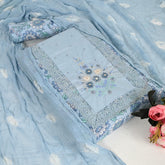 Bluish Grey Cotton Unstitched Suit Set