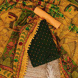 Bottle Green Bandhani Cotton Unstitched Salwar Suit