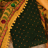 Bottle Green Bandhani Cotton Unstitched Salwar Suit