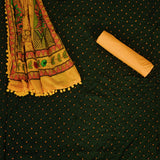 Bottle Green Bandhani Cotton Unstitched Salwar Suit