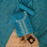 Bright Firozi Bandhani Cotton Unstitched Suit Set