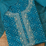 Bright Firozi Bandhani Cotton Unstitched Suit Set